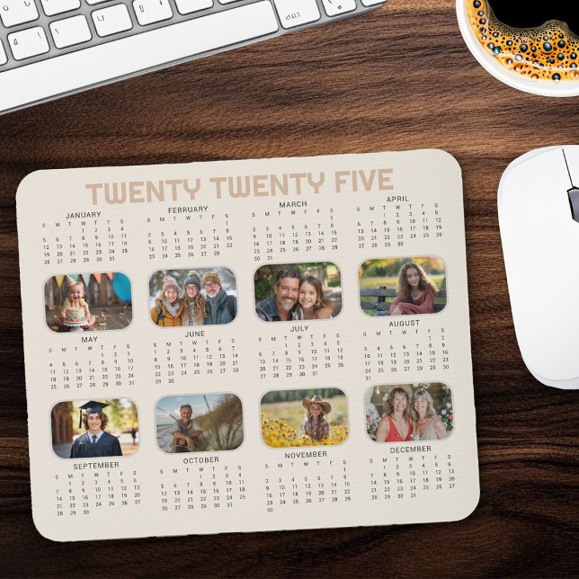 Photo Calendar 2025 Full Year Beige Mousepad (2025 Mouse Mat Photo Calendar from the Personalized Calendars Collection by Darling & May)