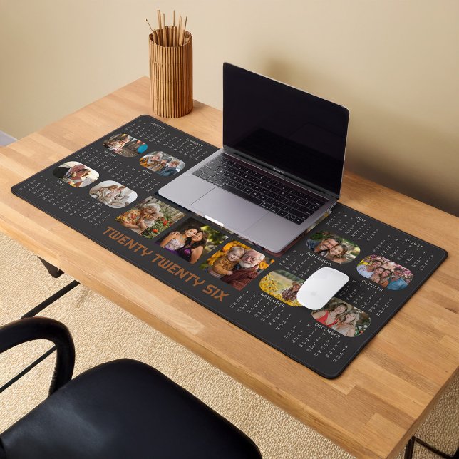 Photo Calendar 2026 Full Year 14 Photos Black Desk Mat (2026 Photo Calendar Desk Mat by Darling & May)