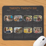 Photo Calendar 2026 Full Year Black Mousepad<br><div class="desc">2026 Photo Calendar with 8 pictures and full year calendar for Twenty Twenty Six.  Colour palette of moody black and earthy brown - easy to edit in the design tool to suit your decor. Please see my personalised calendars collection for more designs.</div>