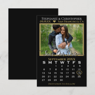 Photo Calendar Black & Gold Wedding Save Our Date Card