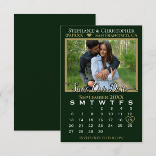 Photo Calendar Hunter Green Wedding Save Our Date Card