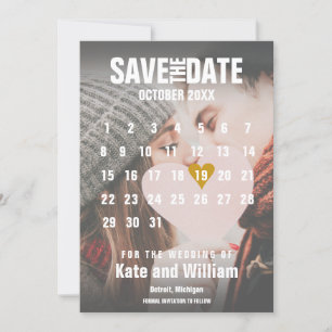 Photo Calendar Save the Date Gold Love Heart Invitation