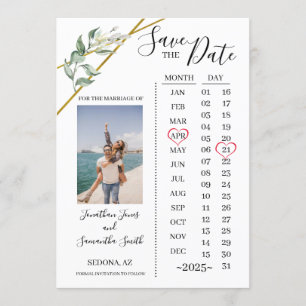 Photo calendar save the Date Greenery wedding Invitation