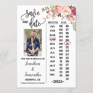 Photo calendar save the date Pink floral wedding Invitation