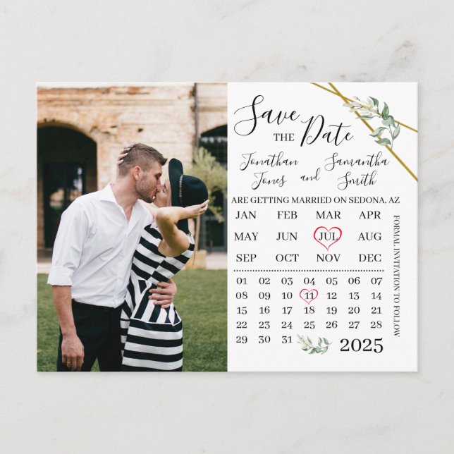 Photo calendar save the Greenery wedding day Postcard (Front)