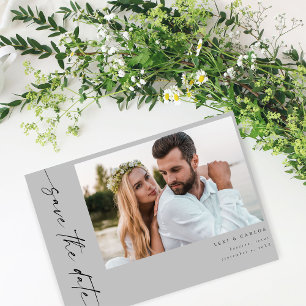 Photo & Calligraphy 4 Mod Horiz Save the Date-Grey Invitation