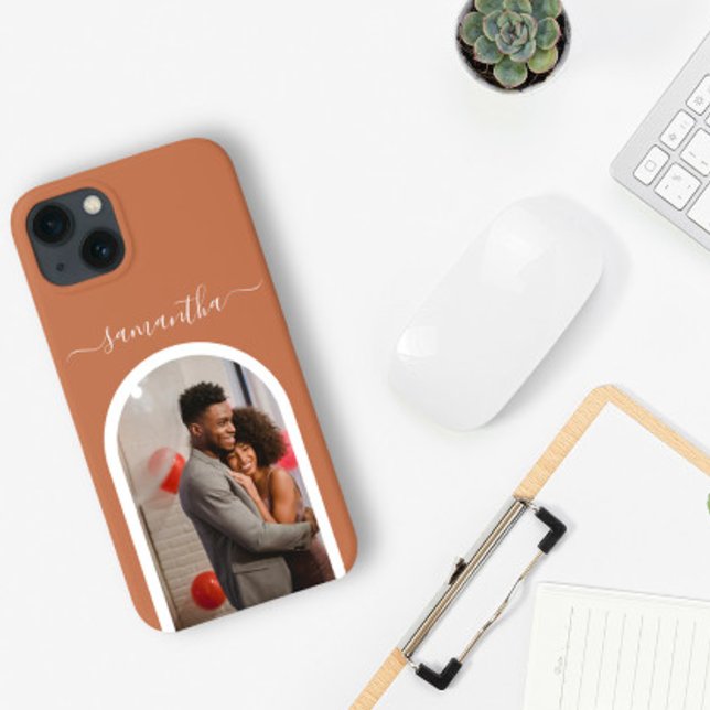 Photo Calligraphy Monogram Name Arch Shape iPhone Case (Creator Uploaded)