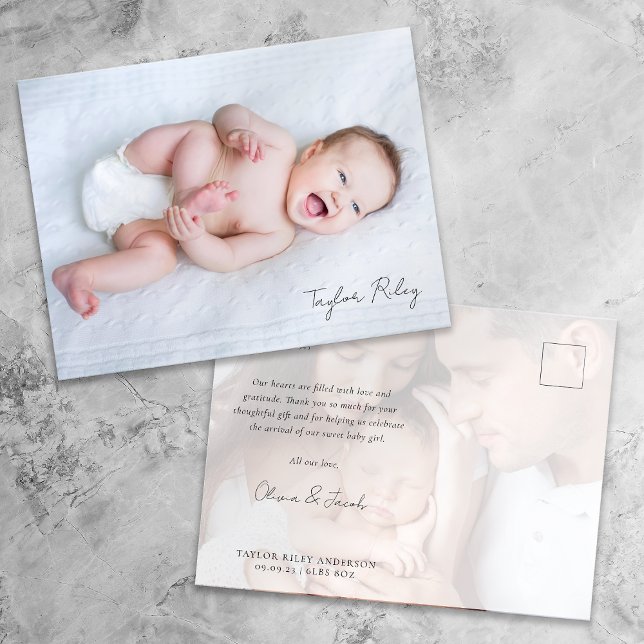 Photo Calligraphy Name Birth Stats New Baby Thank  Postcard (Creator Uploaded)