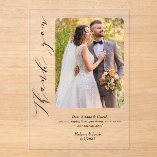 Photo Calligraphy Wedding Thank you Acrylic Invitations