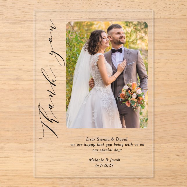  Photo Calligraphy Wedding Thank you  Acrylic Invitations (Front)