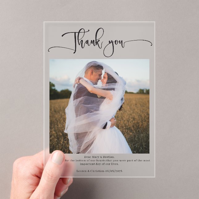 Photo Calligraphy Wedding Thank you Card Acrylic Invitations (Insitu (Handheld))