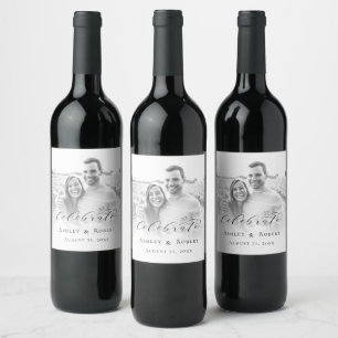 Photo Calligraphy Wedding Wine Label
