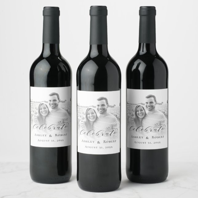 Photo Calligraphy Wedding Wine Label (Bottles)