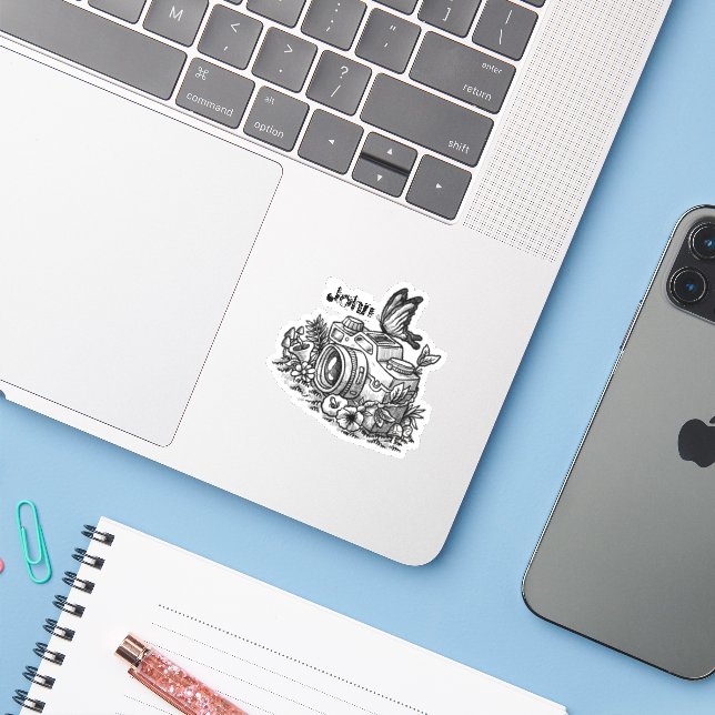 Photo camera drawing with your name (change it) (Laptop w/ iPhone)