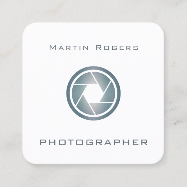 Photo camera lens artistic cover square business card (Front)
