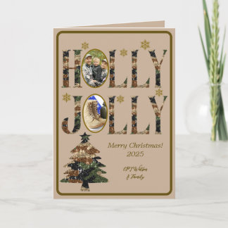 Photo Camo Holly Jolly Merry Christmas Holiday Card