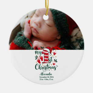 Photo Candy Cane Baby 1st Christmas Ceramic Tree Decoration