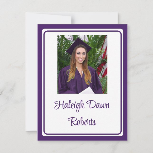 Photo Cap & Diploma Purple Graduation Invitation (Back)