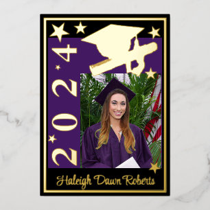 Photo Cap, Diploma, Stars, Purple/Black Graduation