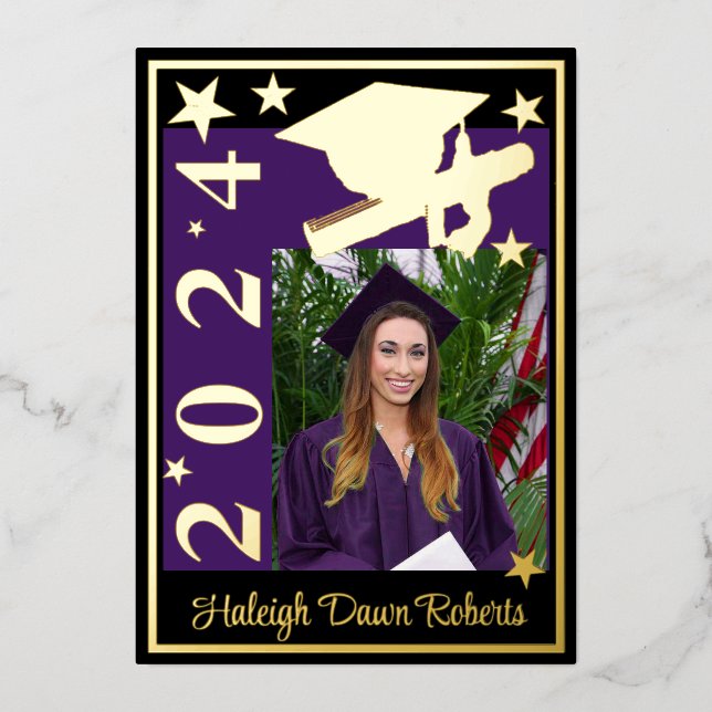 Photo Cap, Diploma, Stars, Purple/Black Graduation (Front)