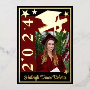 Photo Cap, Diploma, Stars, Red & Black Graduation