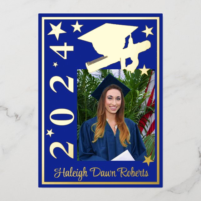 Photo Cap/Diploma/Stars, Royal Blue Graduation (Front)