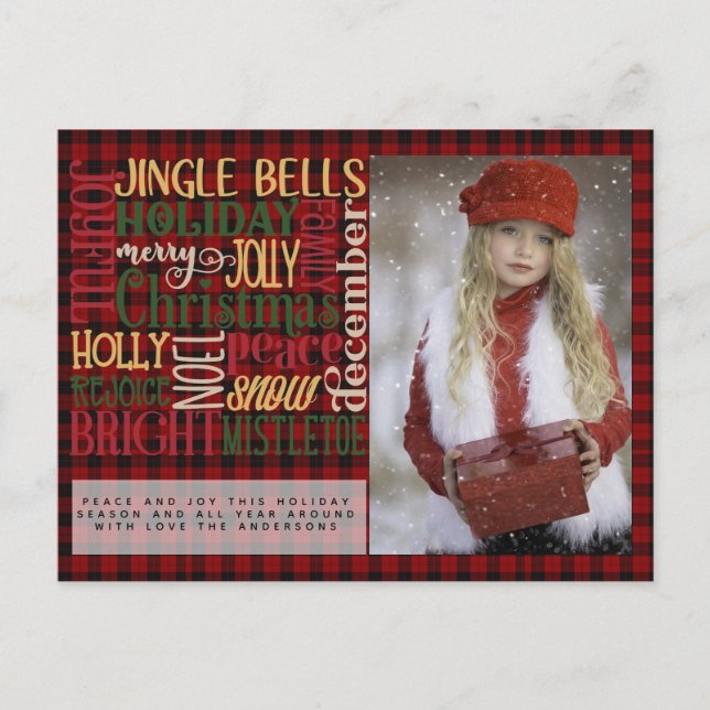 PHOTO Card Christmas Words Buffalo Plaid (Front)
