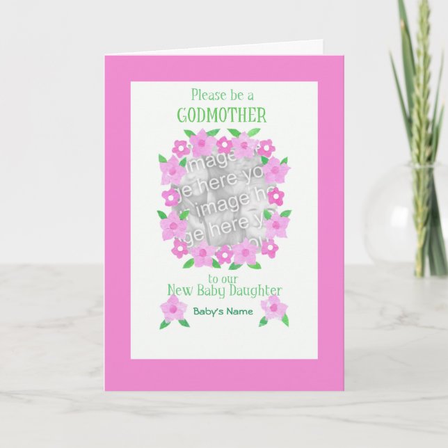 Photo Card Godmother Invitation - Baby Girl (Front)