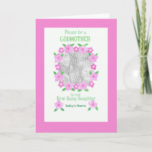 Photo Card Godmother Invitation - Baby Girl