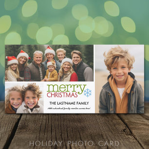 Photo Card: Merry Christmas with 3 photo collage Holiday Card