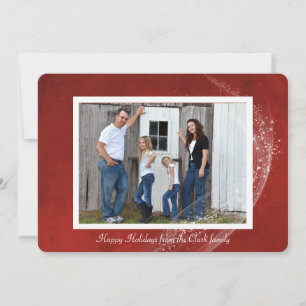 Photo card on Christmas red background and sparkle