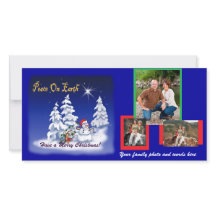 Photo Card with snowman cartoon design templat ...