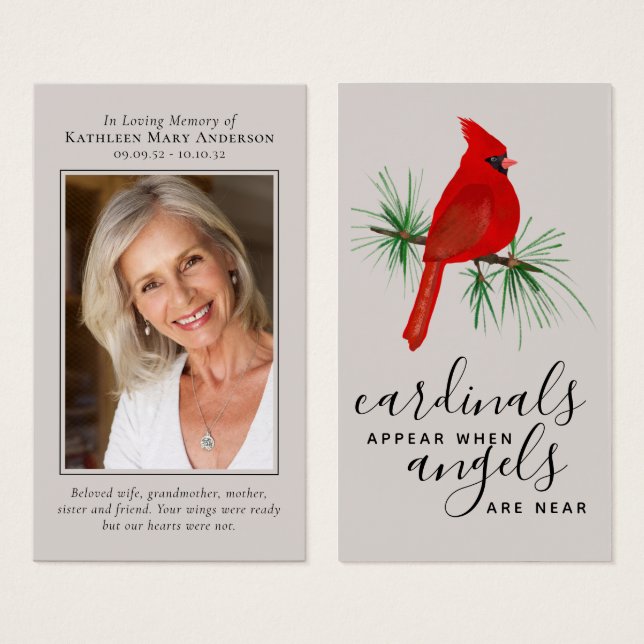 Photo Cardinal Memorial Card (Front & Back)