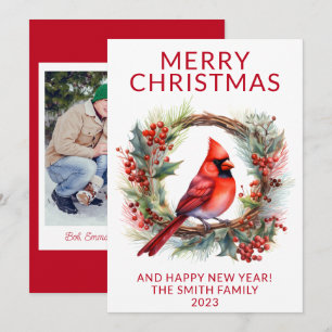 Photo Cardinal Wreath Red Holiday Card