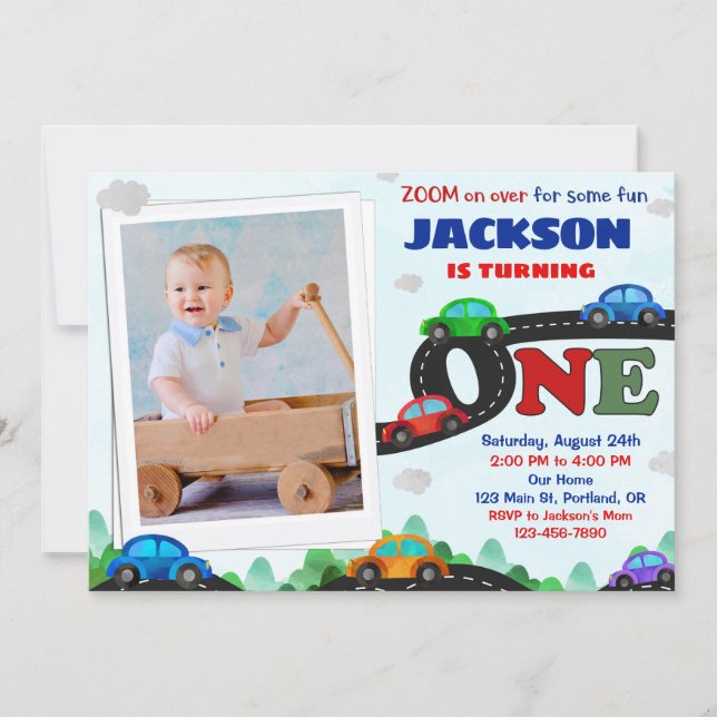 Photo Cars birthday invitation Driver 1st birthday (Front)