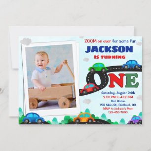 Photo Cars birthday invitation Driver 1st birthday
