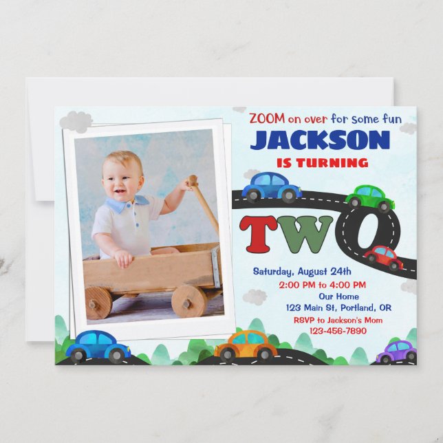 Photo Cars birthday invitation Driver 2nd birthday (Front)