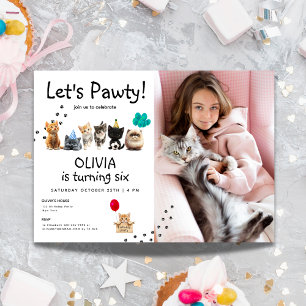 Photo Cat Birthday Invite   Cute Kitten Pawty