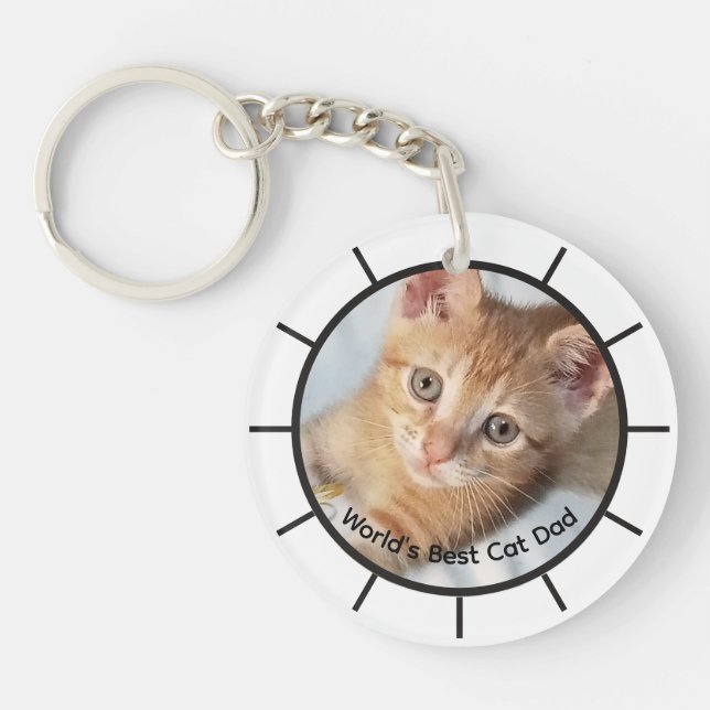 Photo. Cat, Dad, replaceable, Text, Name ,Funny  Key Ring (Front)
