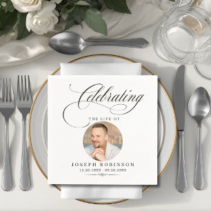 Photo Celebration of Life Elegant Script Funeral Napkin