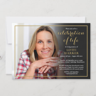 Photo Celebration Of Life Funeral Gold Script Invitation