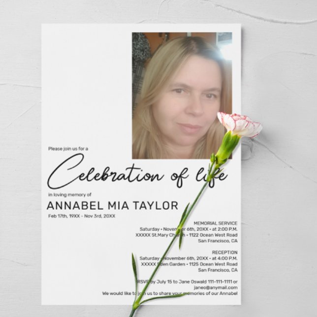 Photo Celebration of life Funeral Memorial Invitation (Creator Uploaded)