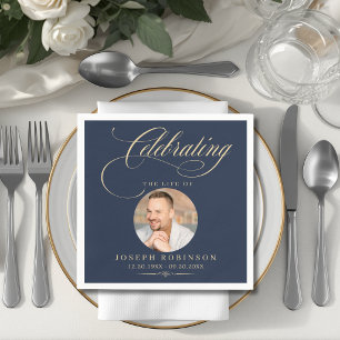 Photo Celebration of Life Gold Blue Memorial Napkin