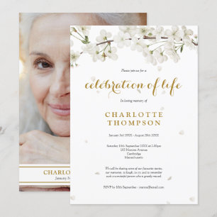 Photo Celebration of Life White Blossom Floral Invitation