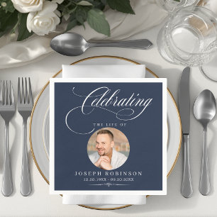 Photo Celebration of Life White Blue Funeral Napkin