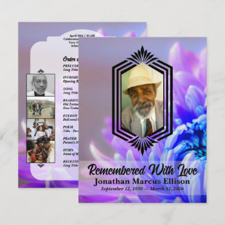 Photo Celebration of Life with Blue Chrysanthemum Invitation