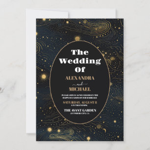 Photo Celestial Crescent Moon Gold Wedding Invitation