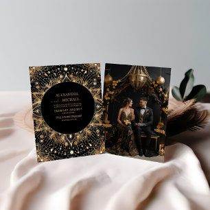 Photo Celestial Midnight Black Moon Wedding Invitation