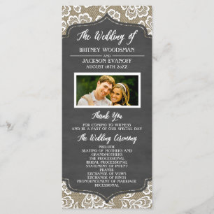 Photo Chalkboard Burlap Lace Wedding Programs Programme