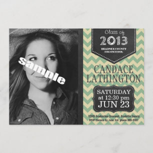 Photo Chalkboard Green Chevron Graduation Announcement